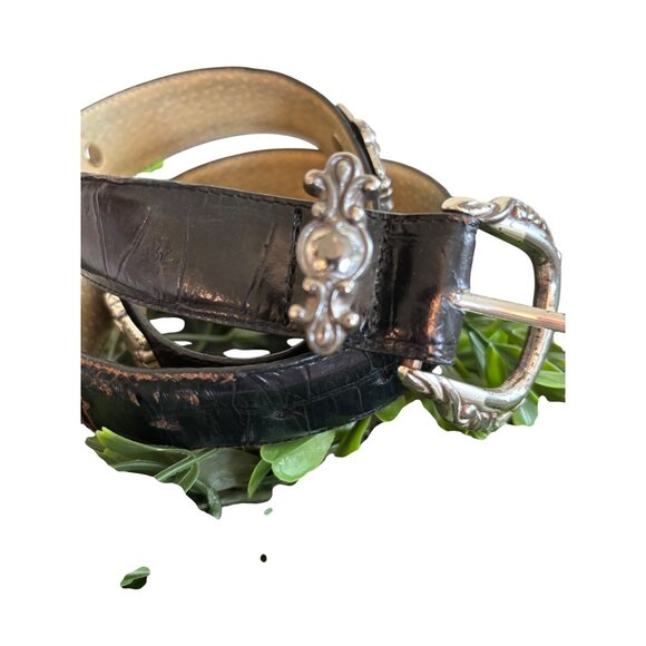 Vintage Brighton Leather Belt, Embossed Alligator Print leather, Concho Silver O - Picture 4 of 13